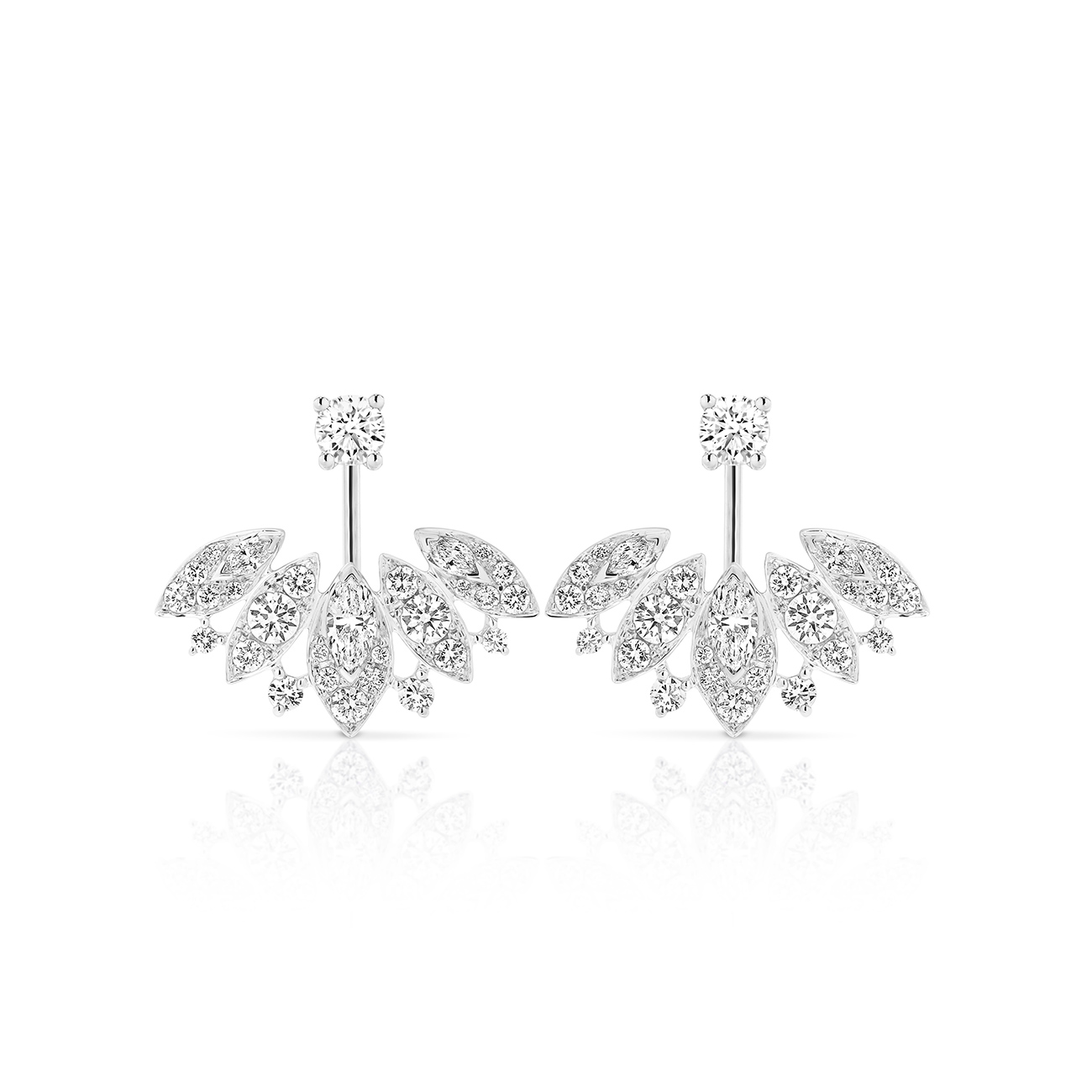 Marquise &#038; Round Pave Diamond Jacket Earrings In 18K White Gold