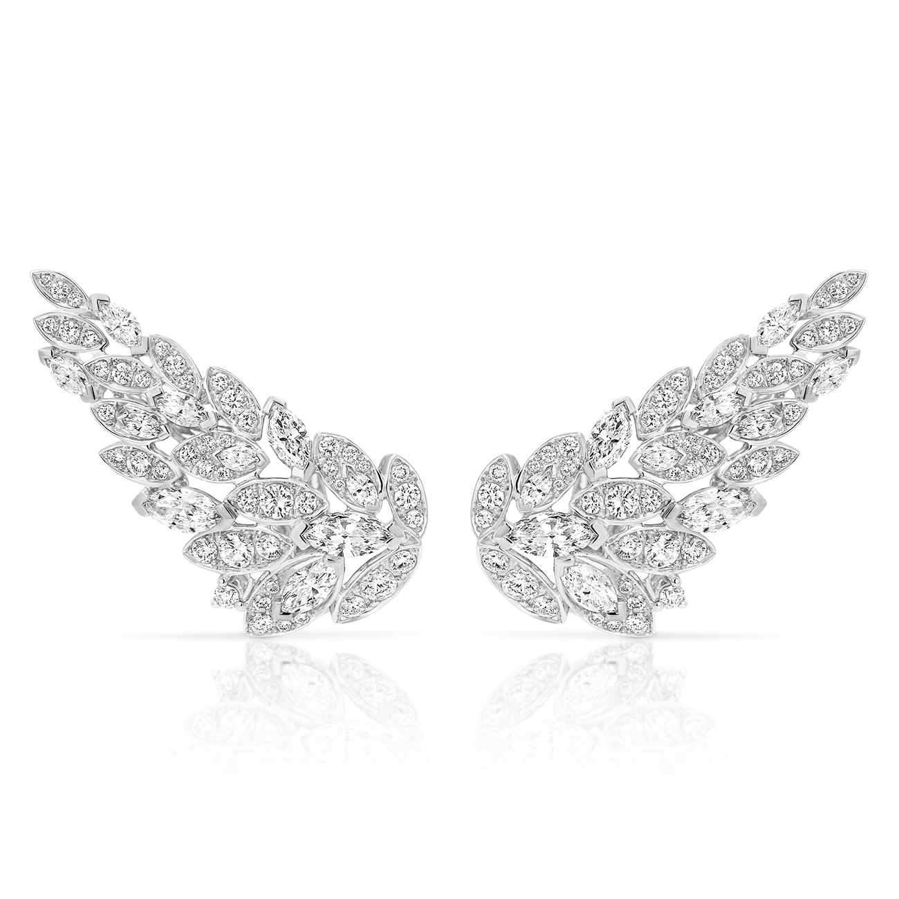 Marquise & Round Pave Diamond Wing Earrings In 18K White Gold