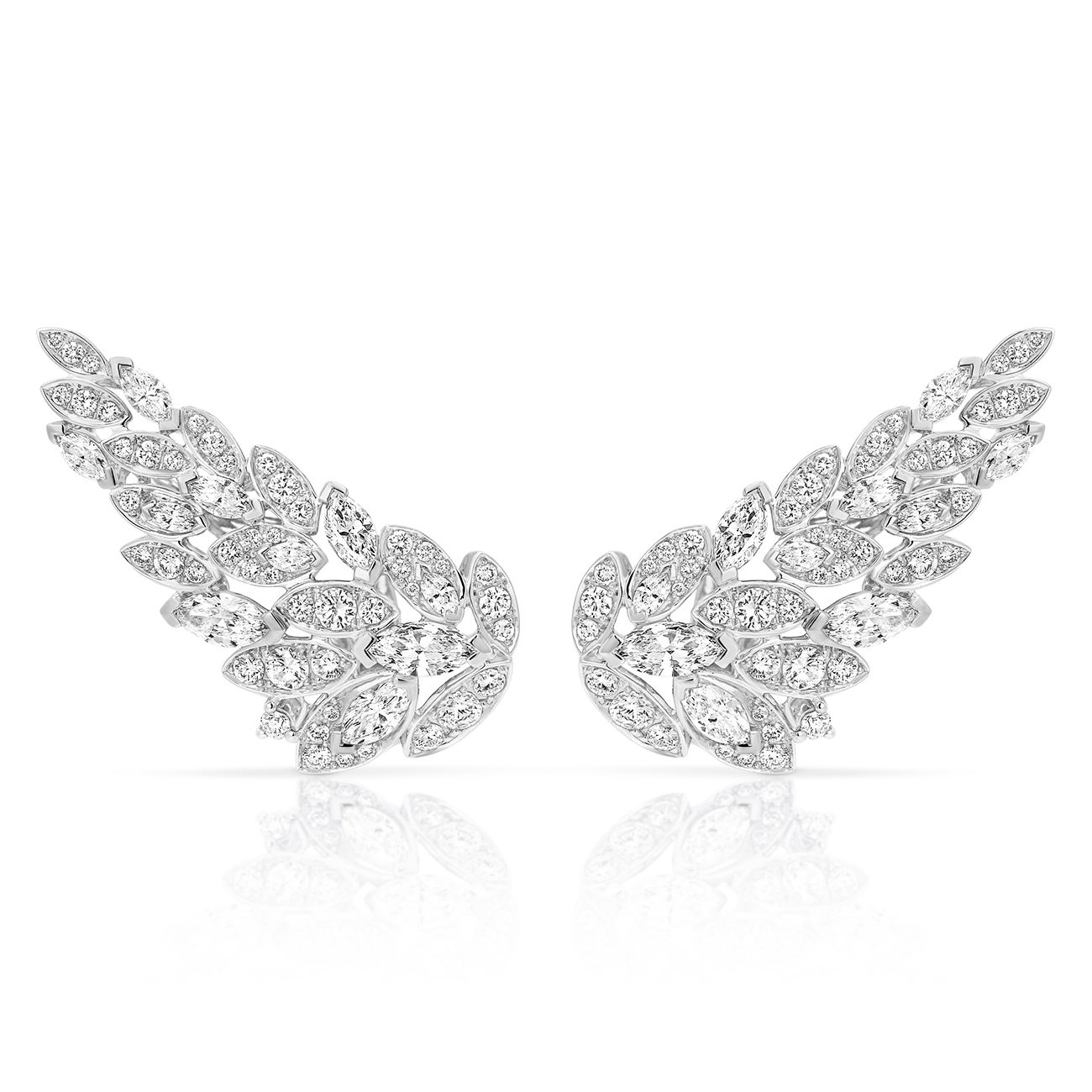 Marquise &#038; Round Pave Diamond Wing Earrings In 18K White Gold
