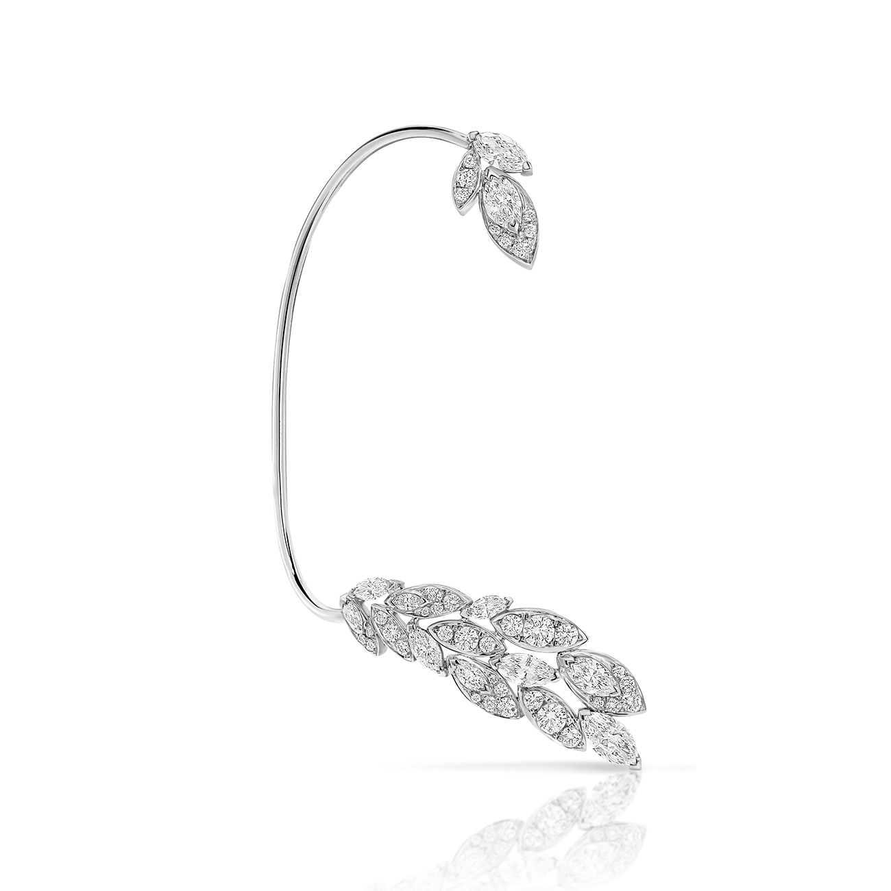 Marquise &#038; Round Pave Diamond Single Ear Cuff In 18K White Gold