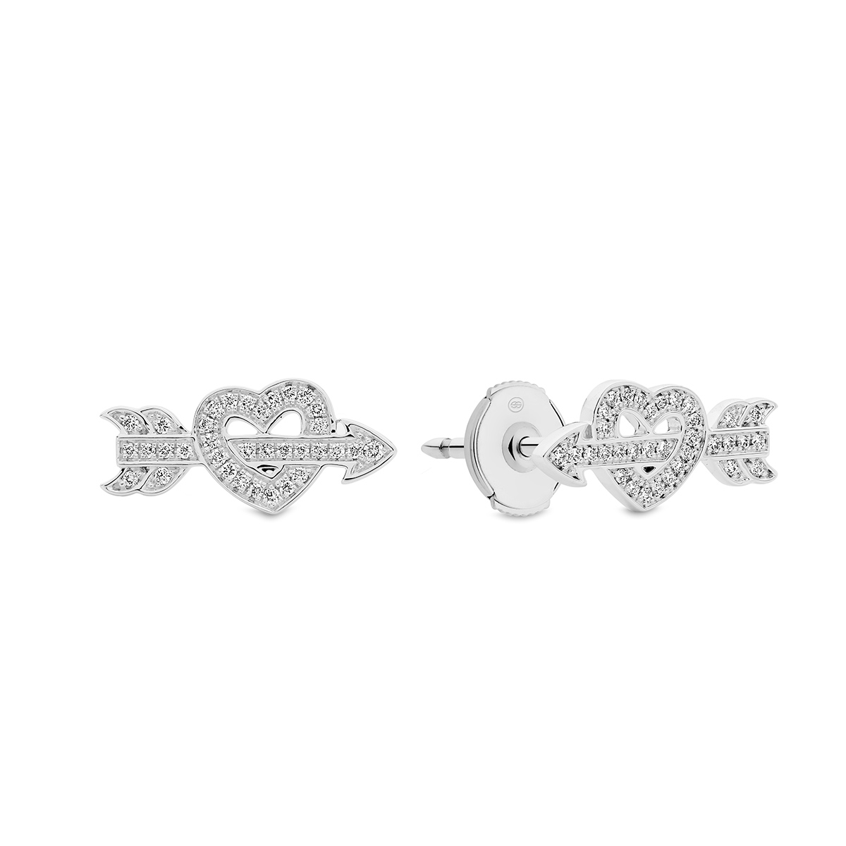 18K White Gold Diamond Heart &#038; Arrow Stud Earrings