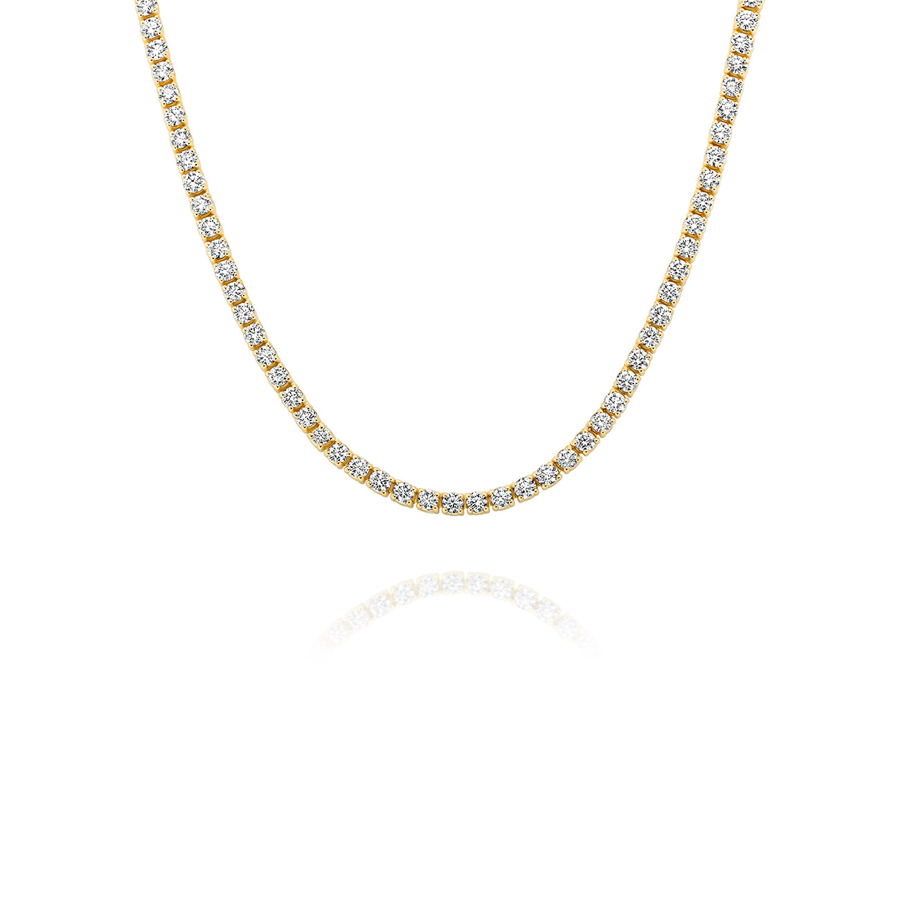 18K Yellow Gold Round Brilliant Classic Diamond Tennis Necklace 5.00ct