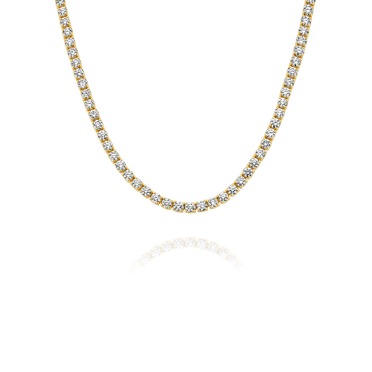 18K Yellow Gold Round Brilliant Classic Diamond Tennis Necklace 7.00ct