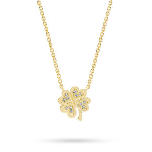18K Yellow Gold Diamond Four Leaf Clover Necklace