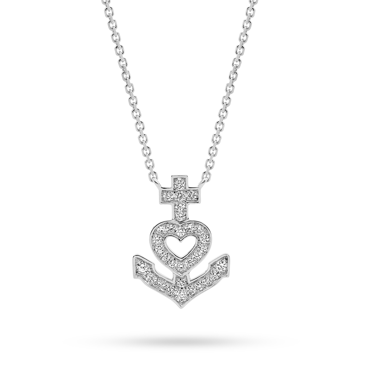 18K White Gold Faith Hope &#038; Love Diamond Necklace