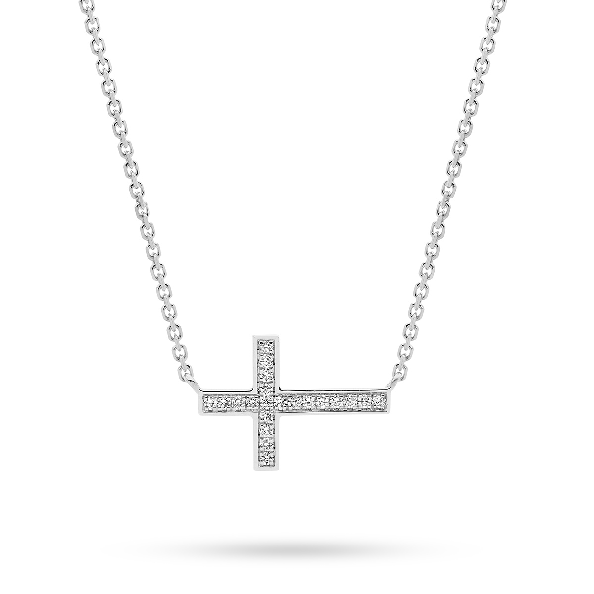 18K White Gold Diamond Cross Necklace