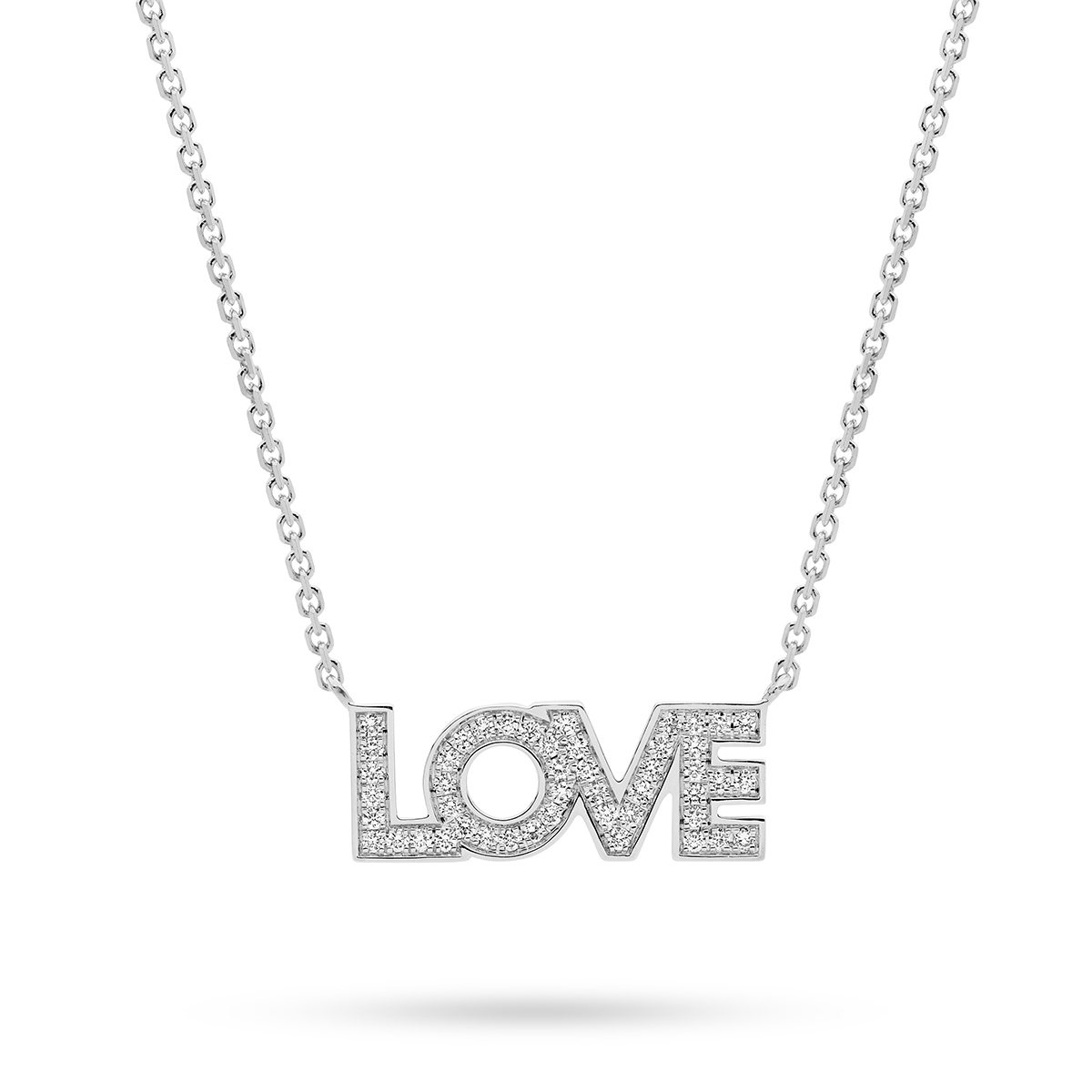18K White Gold Diamond Love Necklace