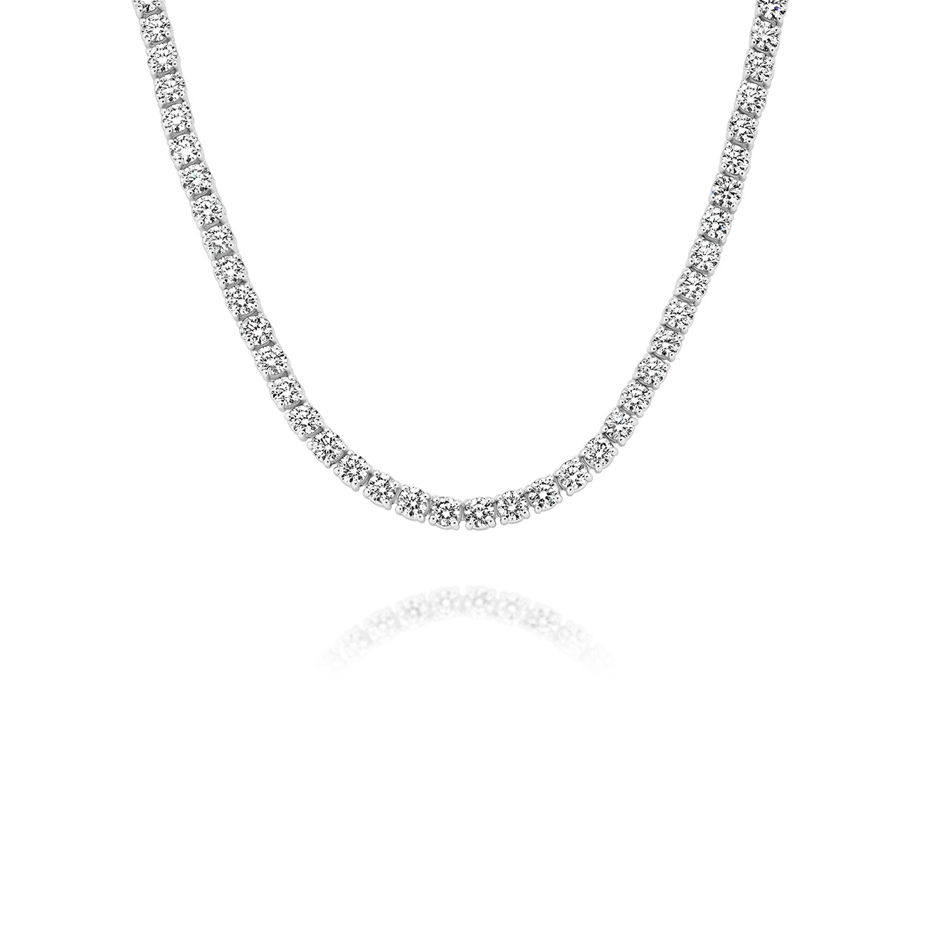 18K White Gold Round Brilliant Classic Diamond Tennis Necklace 10.00ct