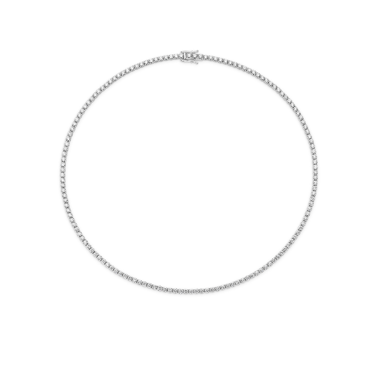 18K White Gold Round Brilliant Classic Diamond Tennis Necklace 10.00ct