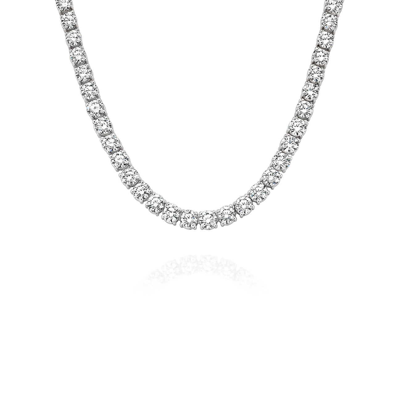 18K White Gold Round Brilliant Classic Diamond Tennis Necklace 20.00ct