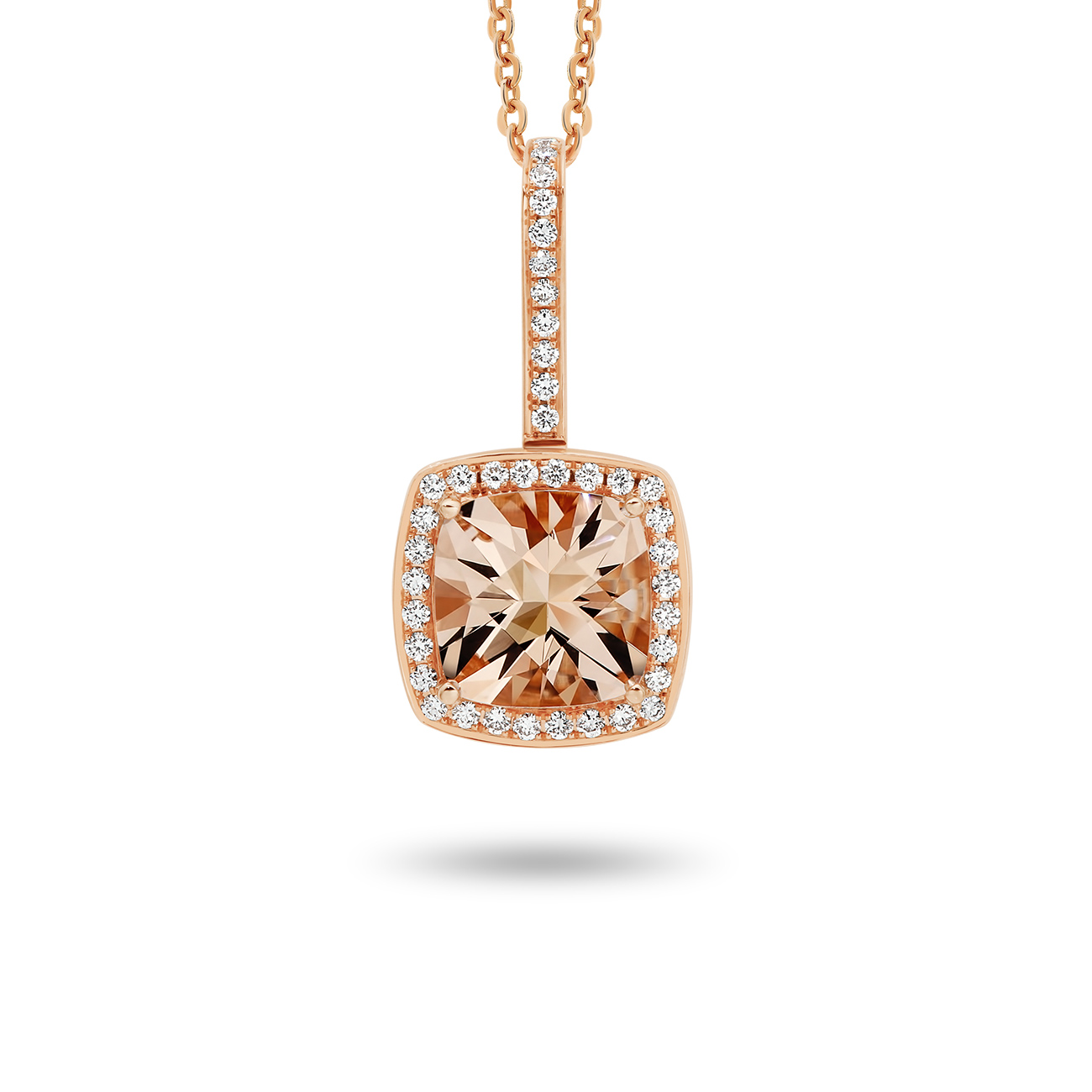 Tycoon Cushion Morganite & Diamond Halo Pendant