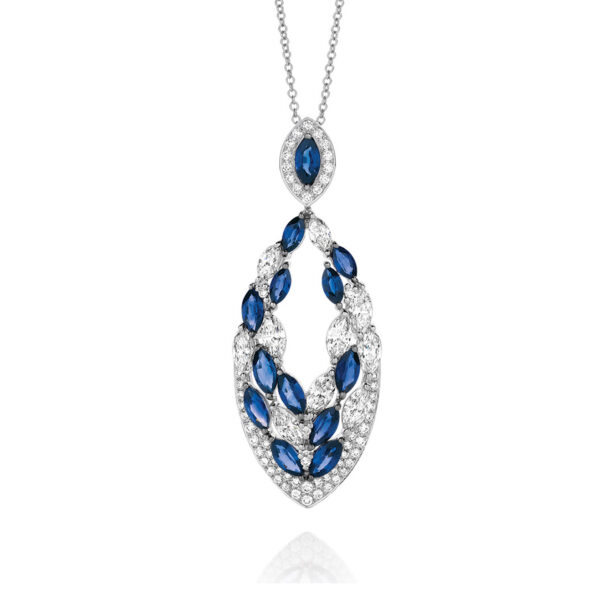 Blue Sapphire & Diamond Pendant In 18K White Gold