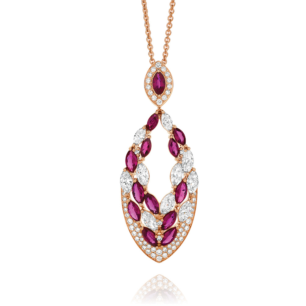 Ruby & Diamond Cocktail Pendant In 18K Rose Gold