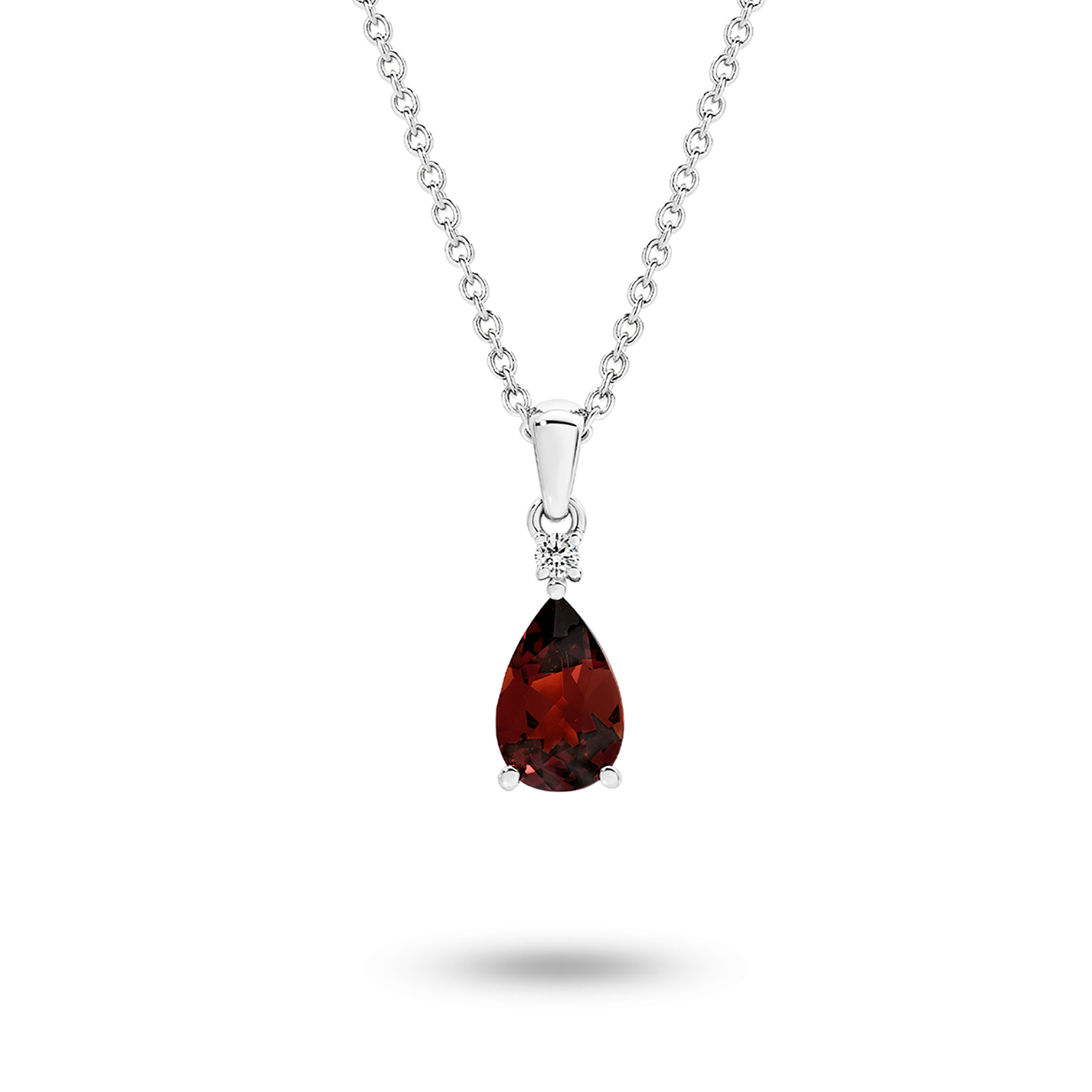 18K White Gold Pear Shape Garnet &#038; Diamond Drop Pendant