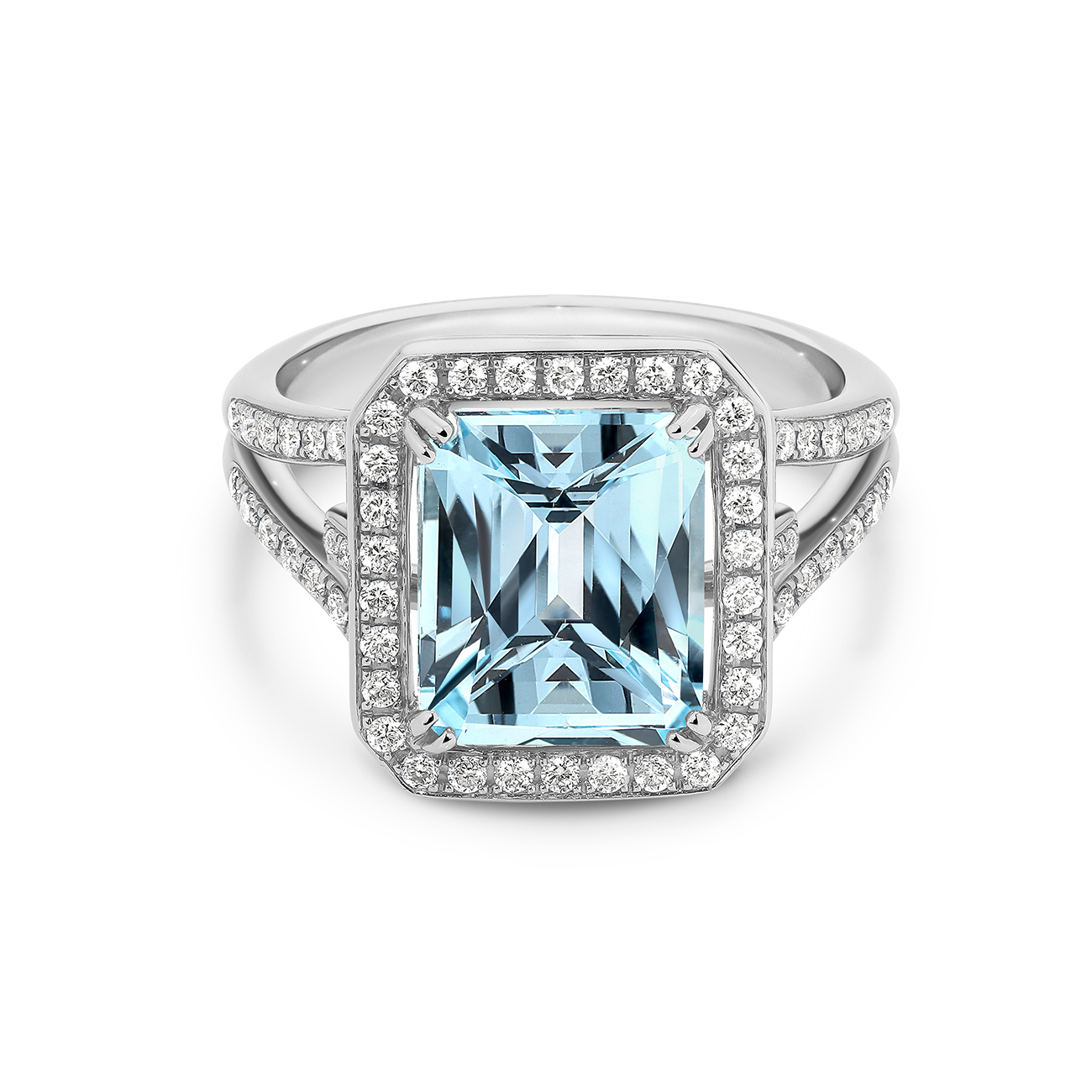 Tycoon 8 Blue Topaz &#038; Diamond Cocktail Ring In 18K White Gold