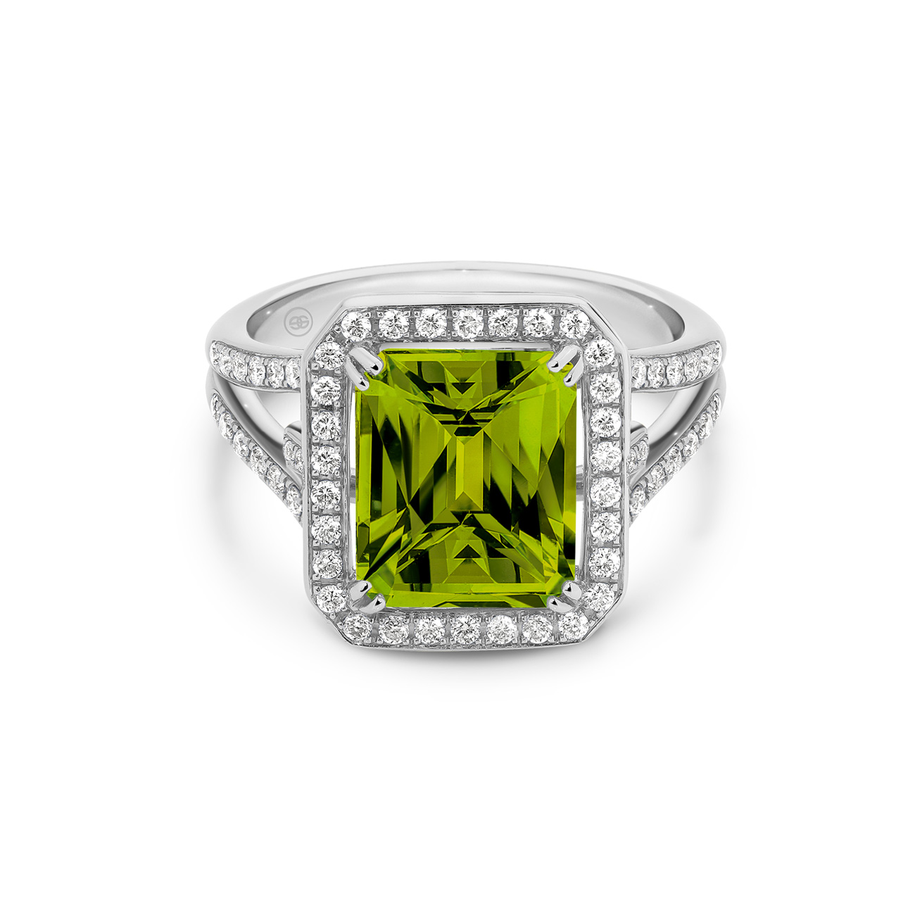 18K White Gold Tycoon 8 Peridot &#038; Diamond Cocktail Ring