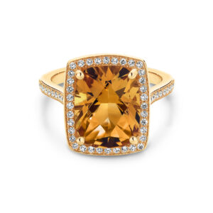 Cushion Cut Citrine & Diamond Cocktail Ring In 18K Yellow Gold