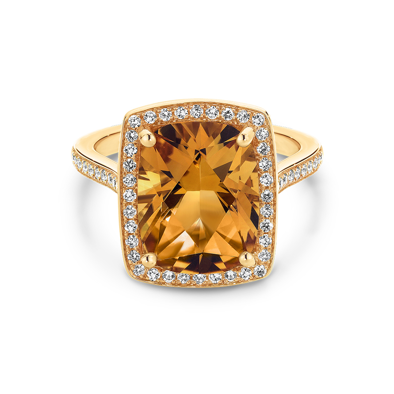 Cushion Cut Citrine & Diamond Cocktail Ring In 18K Yellow Gold