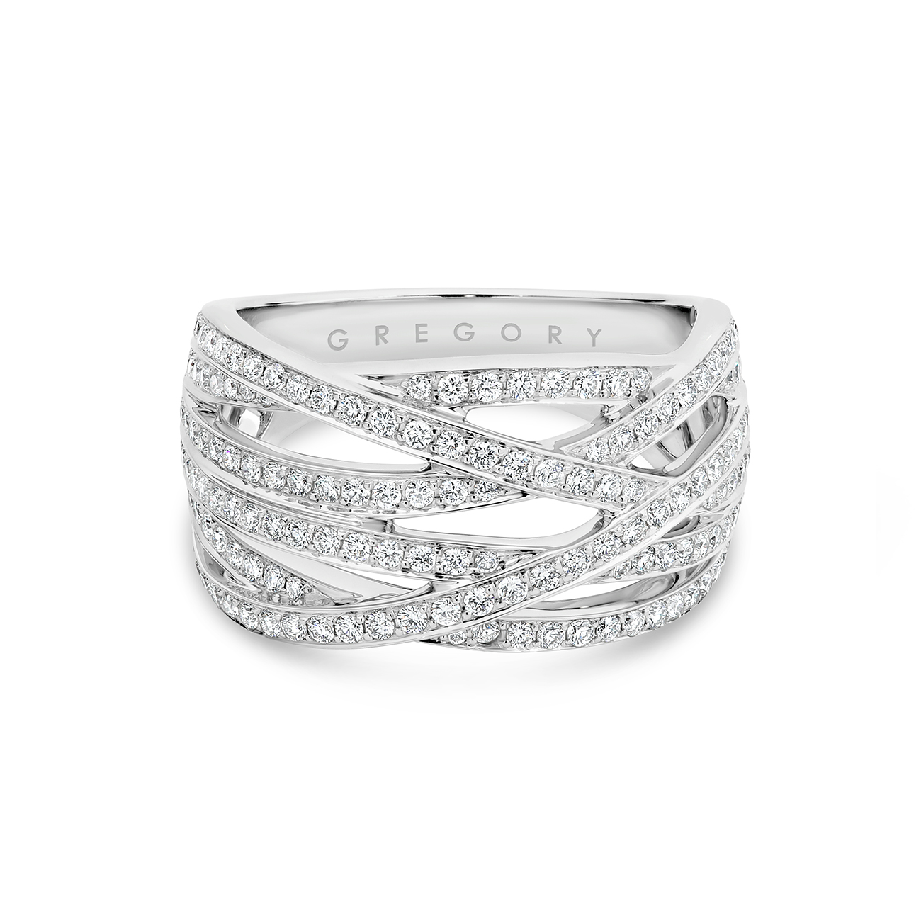 Grand Fancy Crossover Diamond Dress Ring in White Gold