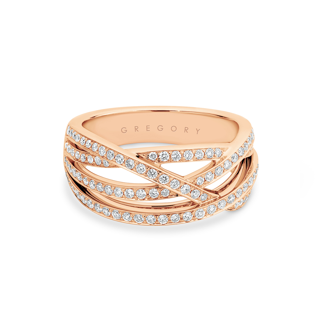 Fancy Crossover Diamond Dress Ring in Rose Gold