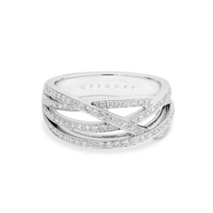 Fancy Crossover Diamond Dress Ring in White Gold