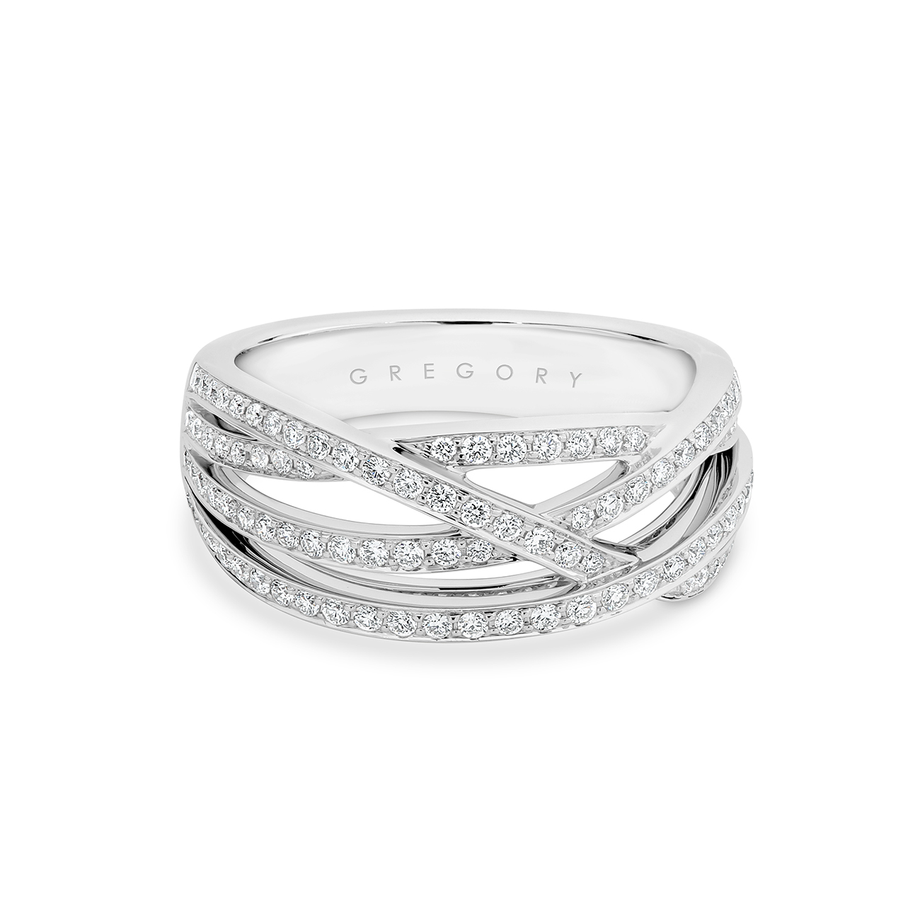 Fancy Crossover Diamond Dress Ring in White Gold