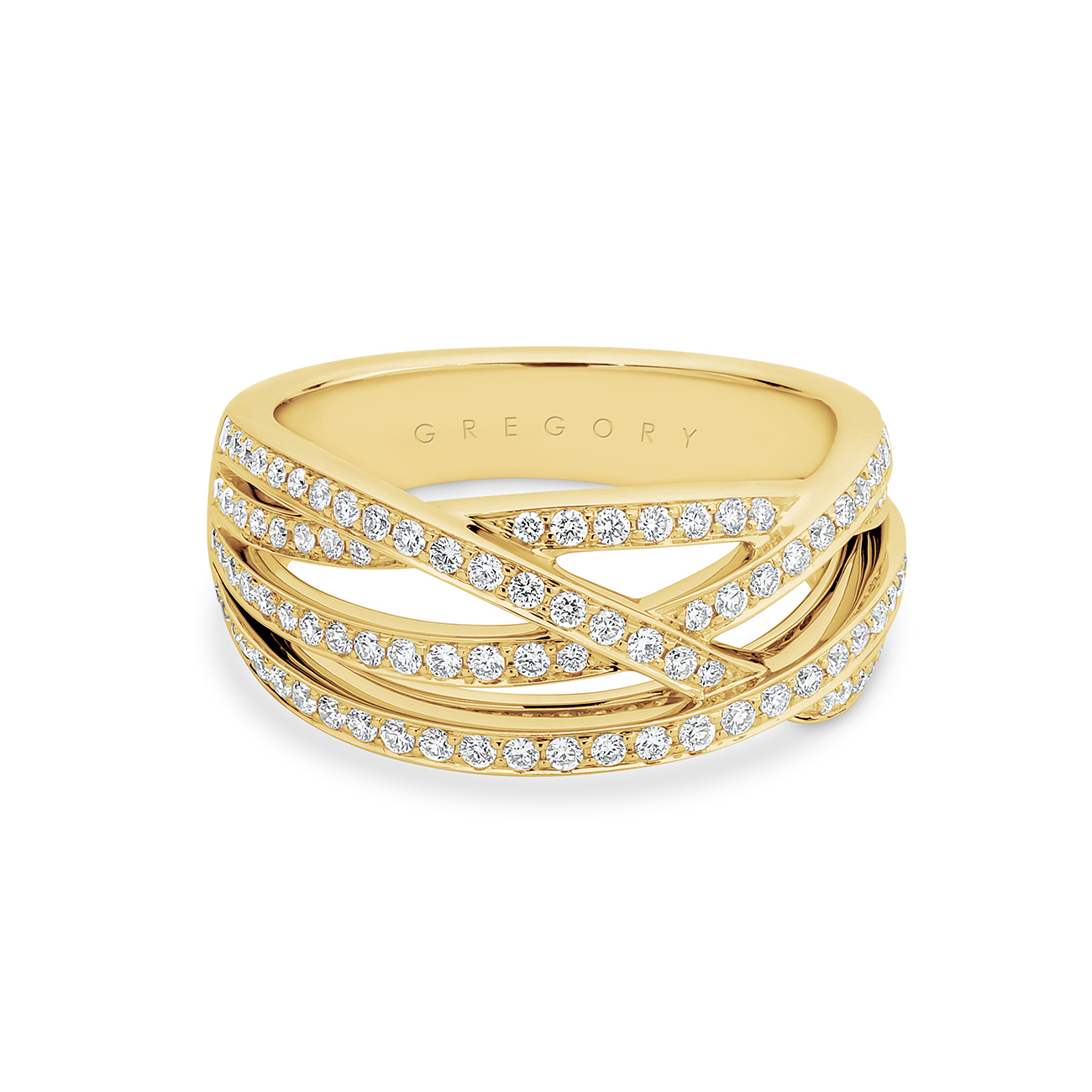 Fancy Crossover Diamond Dress Ring in Yellow Gold