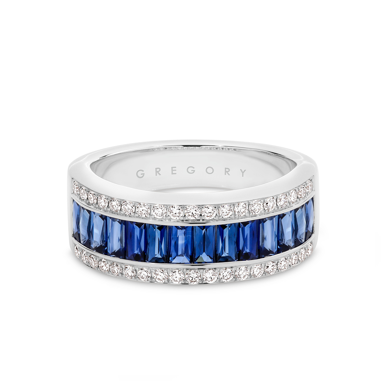 18K White Gold Blue Sapphire and Diamond Dress Ring