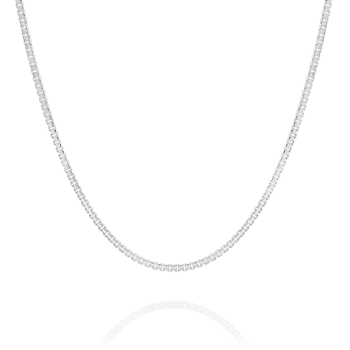 18K White Gold &#8220;V&#8221; Cut Box Link Polished Finish Chain &#8211; Small