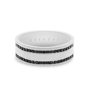 18K White Gold Men's Double Row Black Diamond Band