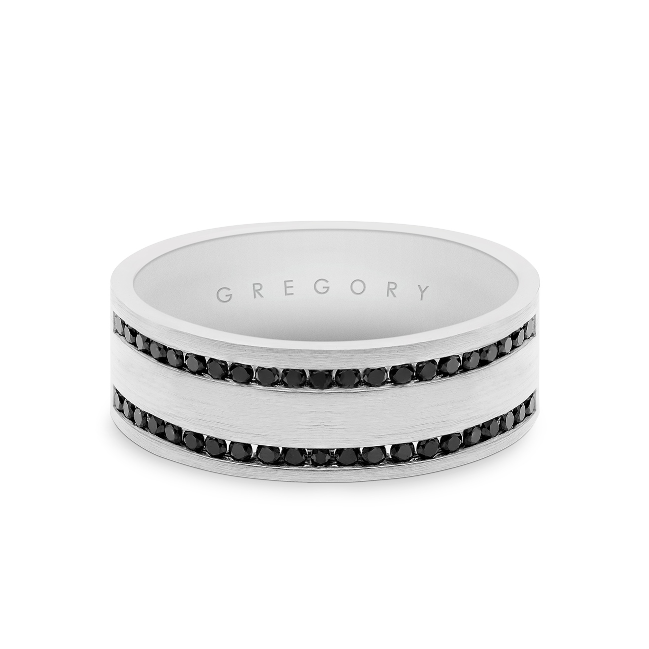 White Gold Men's Double Row Black Diamond Band