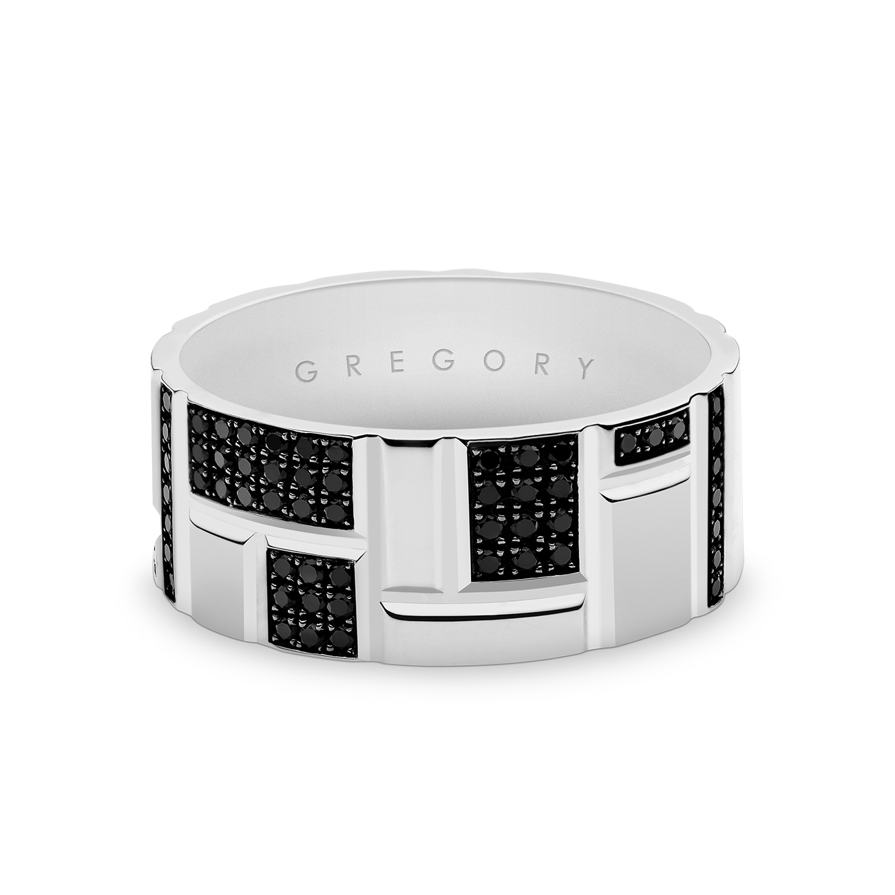 White Gold Men's Modernistic Black Diamond Band