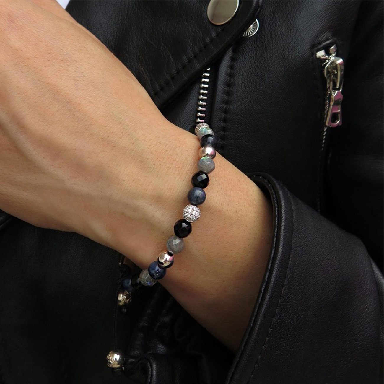 Nialaya Women&#8217;s Beaded Bracelet with Agate, Labradorite and CZ Stones