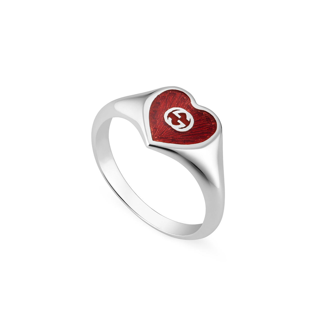 Gucci Heart Silver Ring with Interlocking G