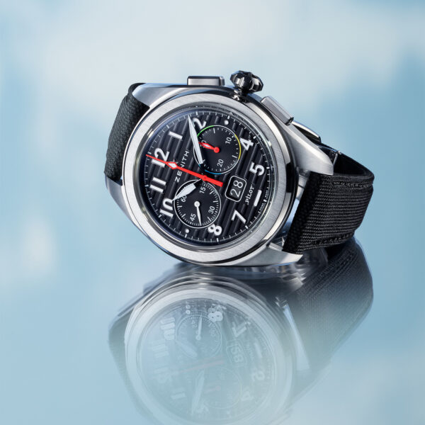 Zenith Pilot Big Date Flyback 42mm 03.4000.3652/21.I001 with black dial, black Cordura-effect rubber and brown calfskin leather straps