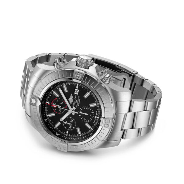 Breitling Super Avenger Chronograph 48mm watch with a black dial and stainless steel bracelet