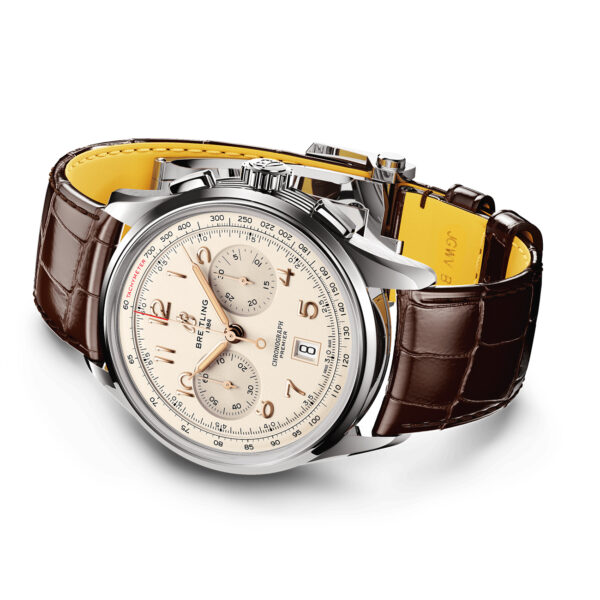 Breitling Premier B01 Chronograph 42mm AB0145211G1P1 with beige dial and brown alligator leather strap