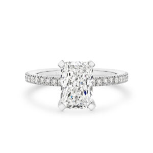 Destiny Radiant Cut Lab Diamond Hidden Halo Engagement Ring In 18K White Gold
