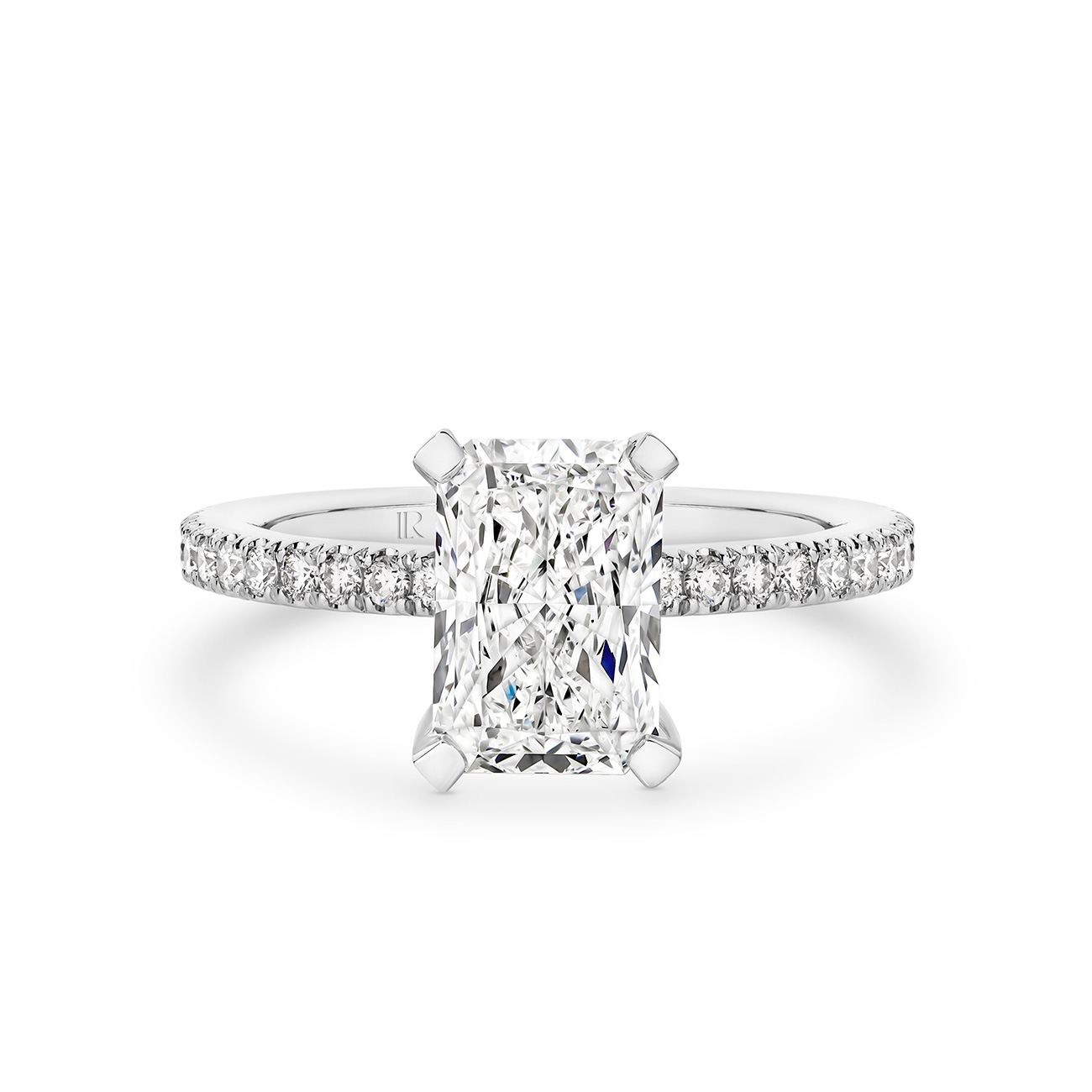 Destiny Radiant Cut Lab Diamond Hidden Halo Engagement Ring In 18K White Gold