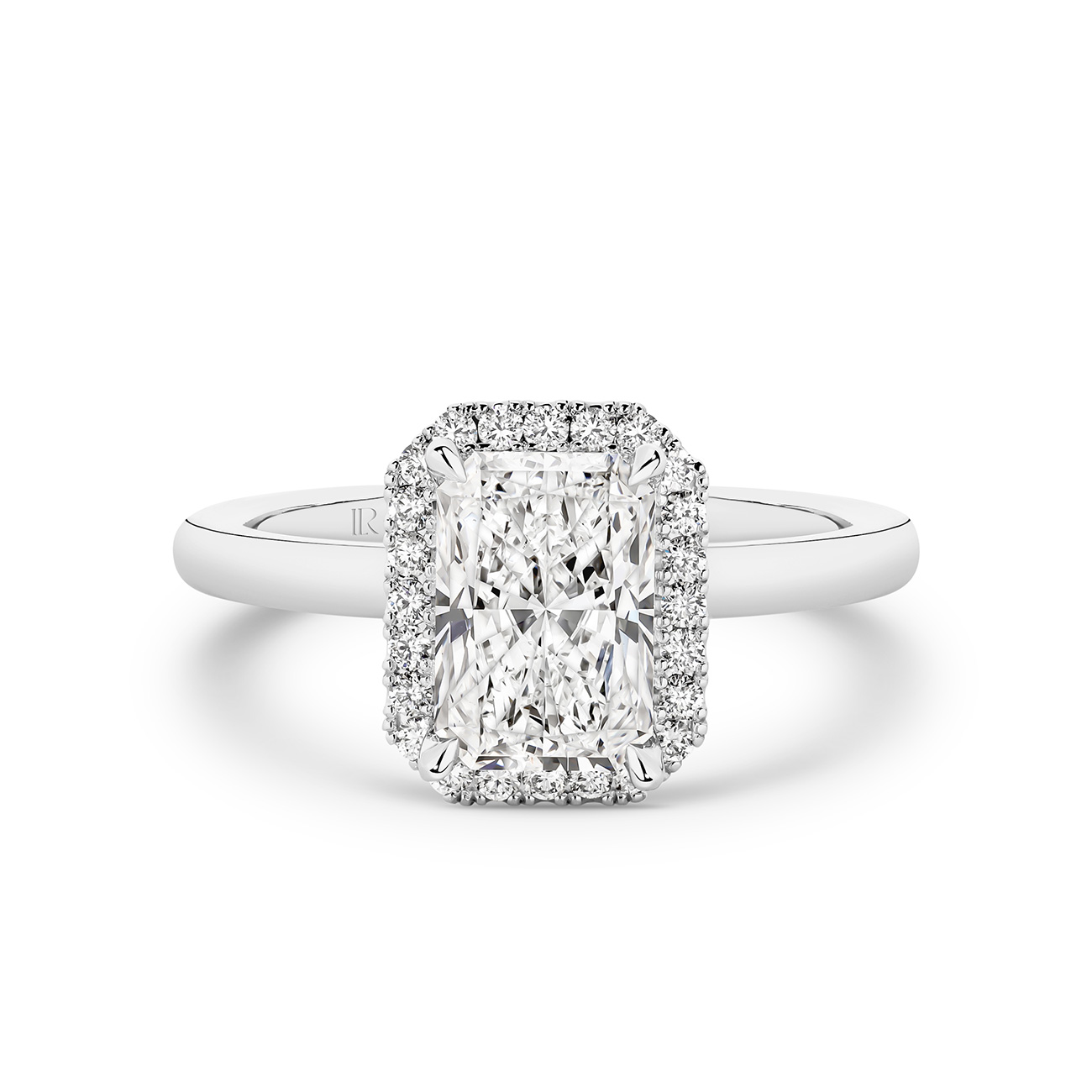Infinity Radiant Cut Lab Diamond Halo Engagement Ring In 18K White Gold