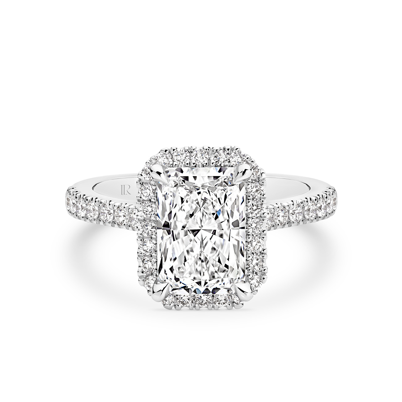 Infinity Radiant Cut Lab Diamond Halo Engagement Ring In 18K White Gold