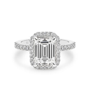 Infinity Emerald Cut Lab Diamond Halo Engagement Ring In 18K White Gold