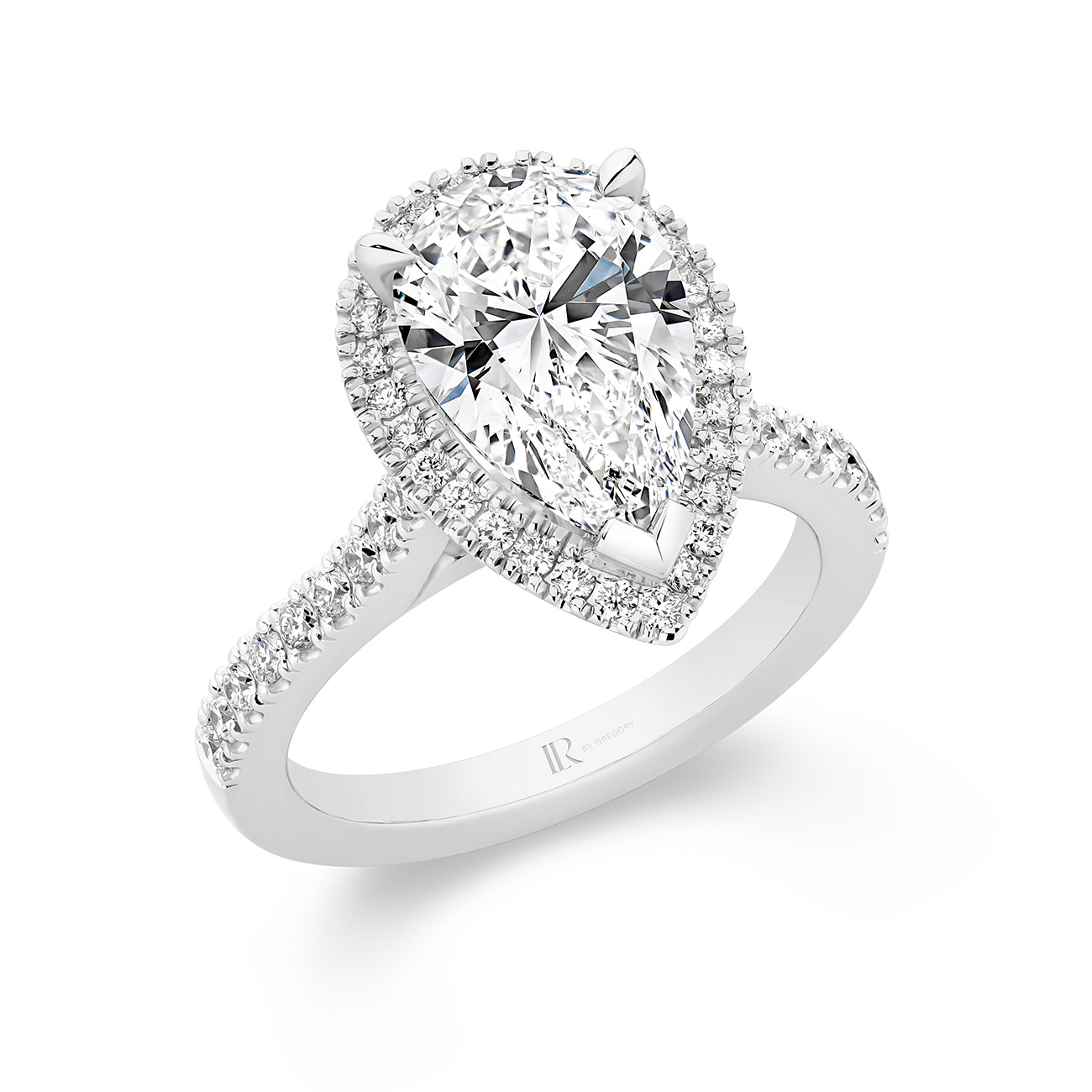 Infinity Pear Brilliant Lab Diamond Halo Engagement Ring In 18K White Gold