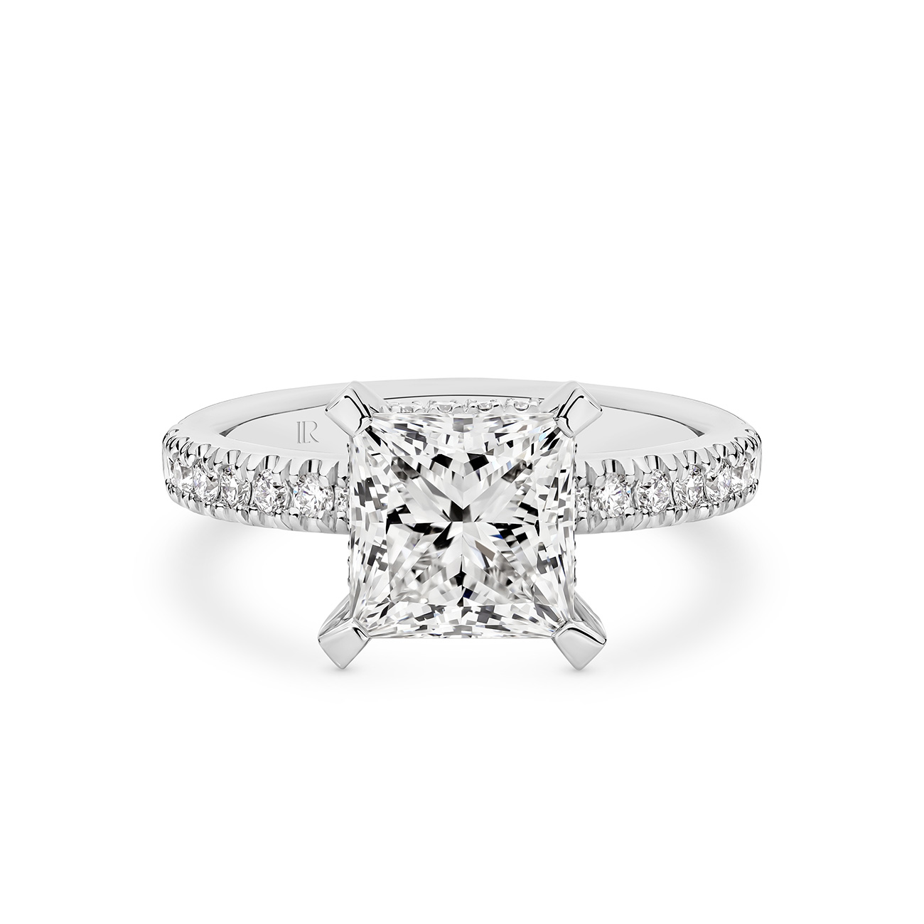 Destiny Princess Cut Lab Diamond Hidden Halo Engagement Ring In 18K White Gold