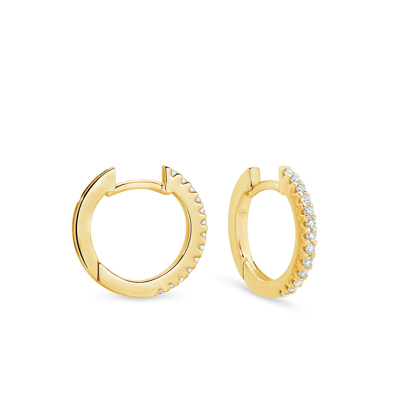 18K Yellow Gold Classic Diamond Hoop Earrings