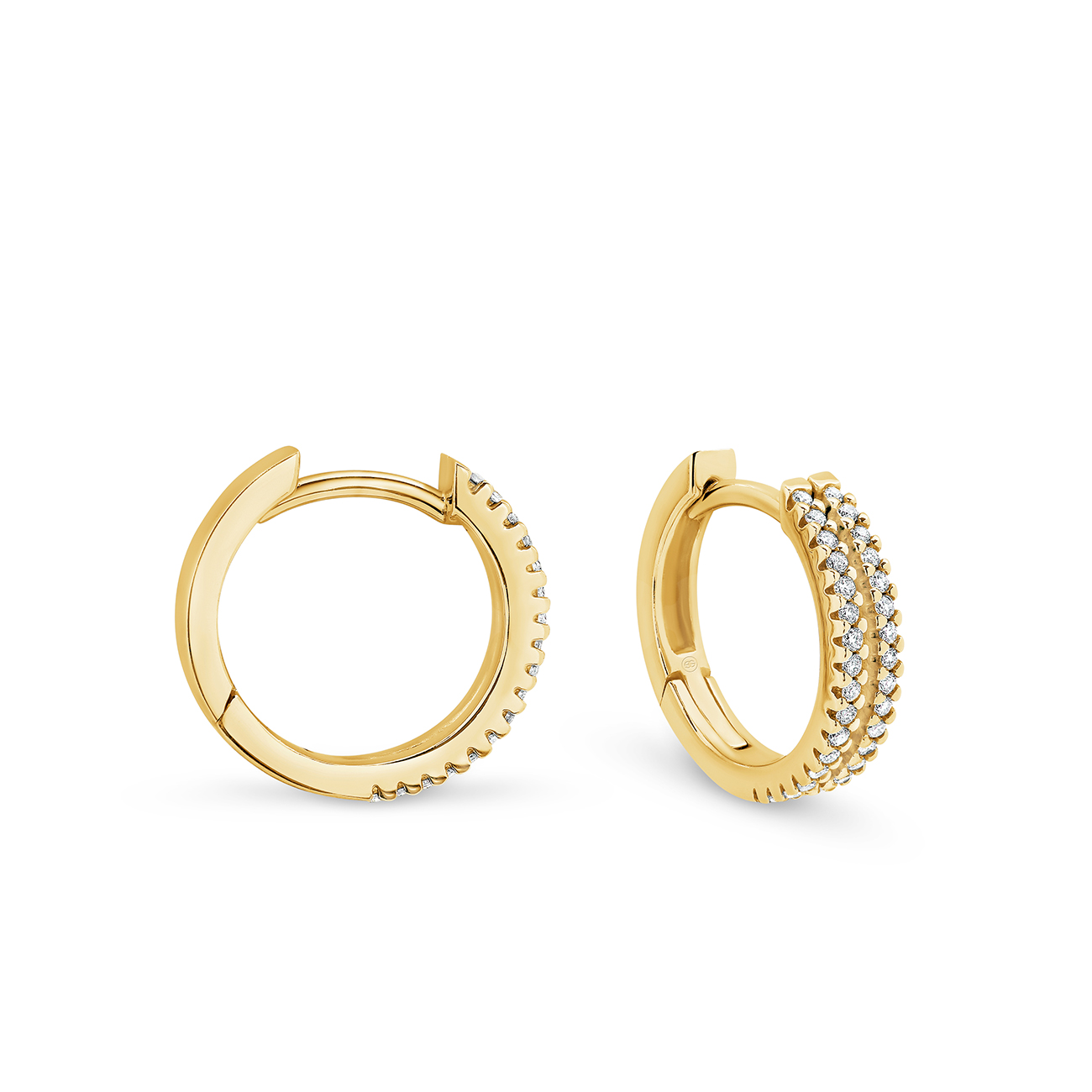 Two Row Classic Diamond Hoop Earrings In 18K Yellow Gold