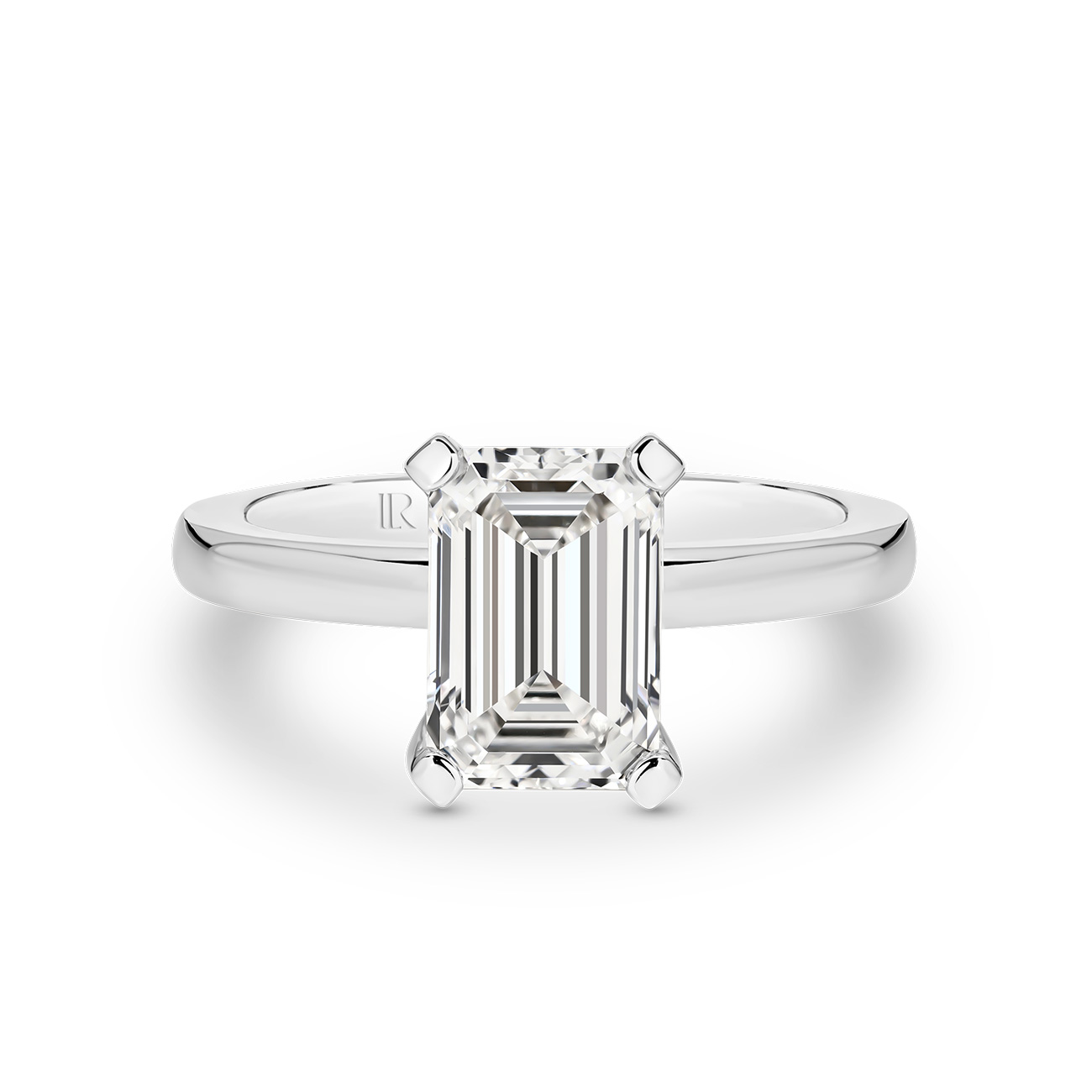 Eternity Emerald Cut Lab Diamond Hidden Halo Engagement Ring In 18K White Gold