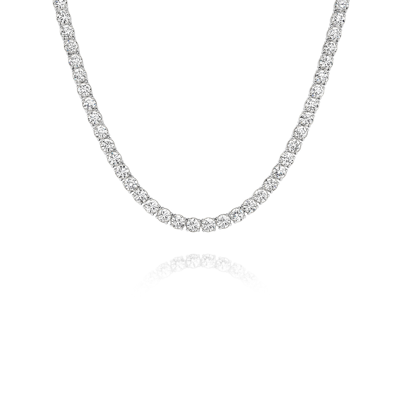 30.00ct Round Brilliant Lab Diamond Tennis Necklace In 18K White Gold