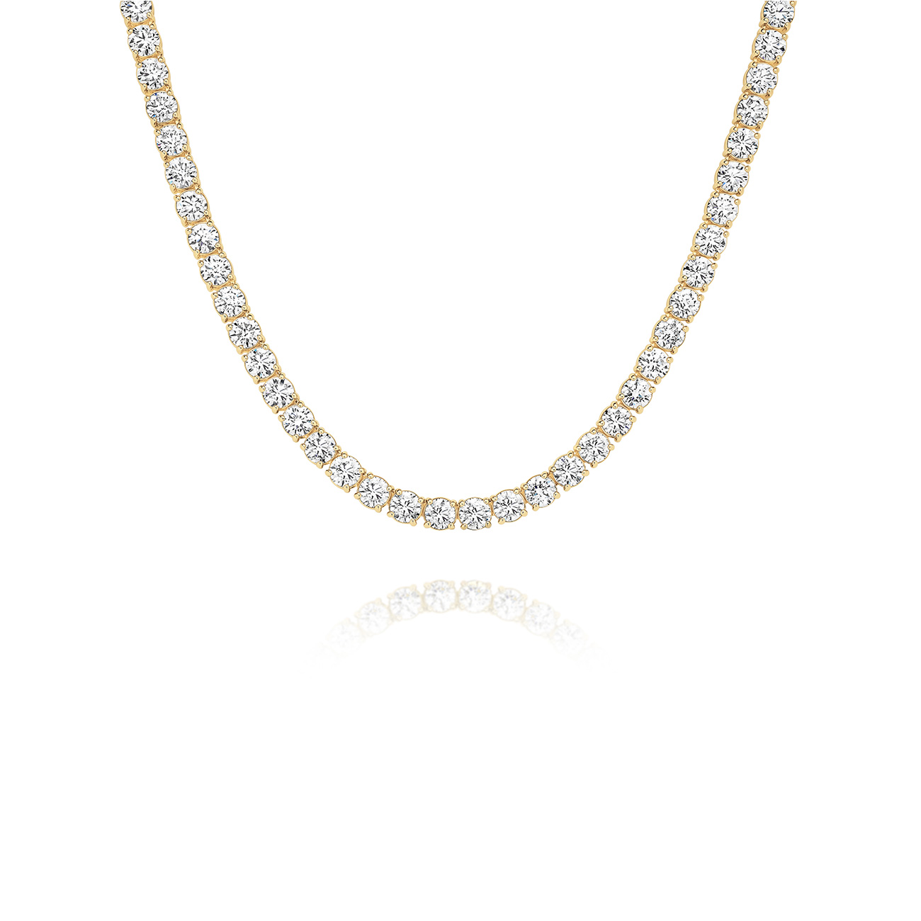 30.00ct Round Brilliant Lab Diamond Tennis Necklace In 18K Yellow Gold