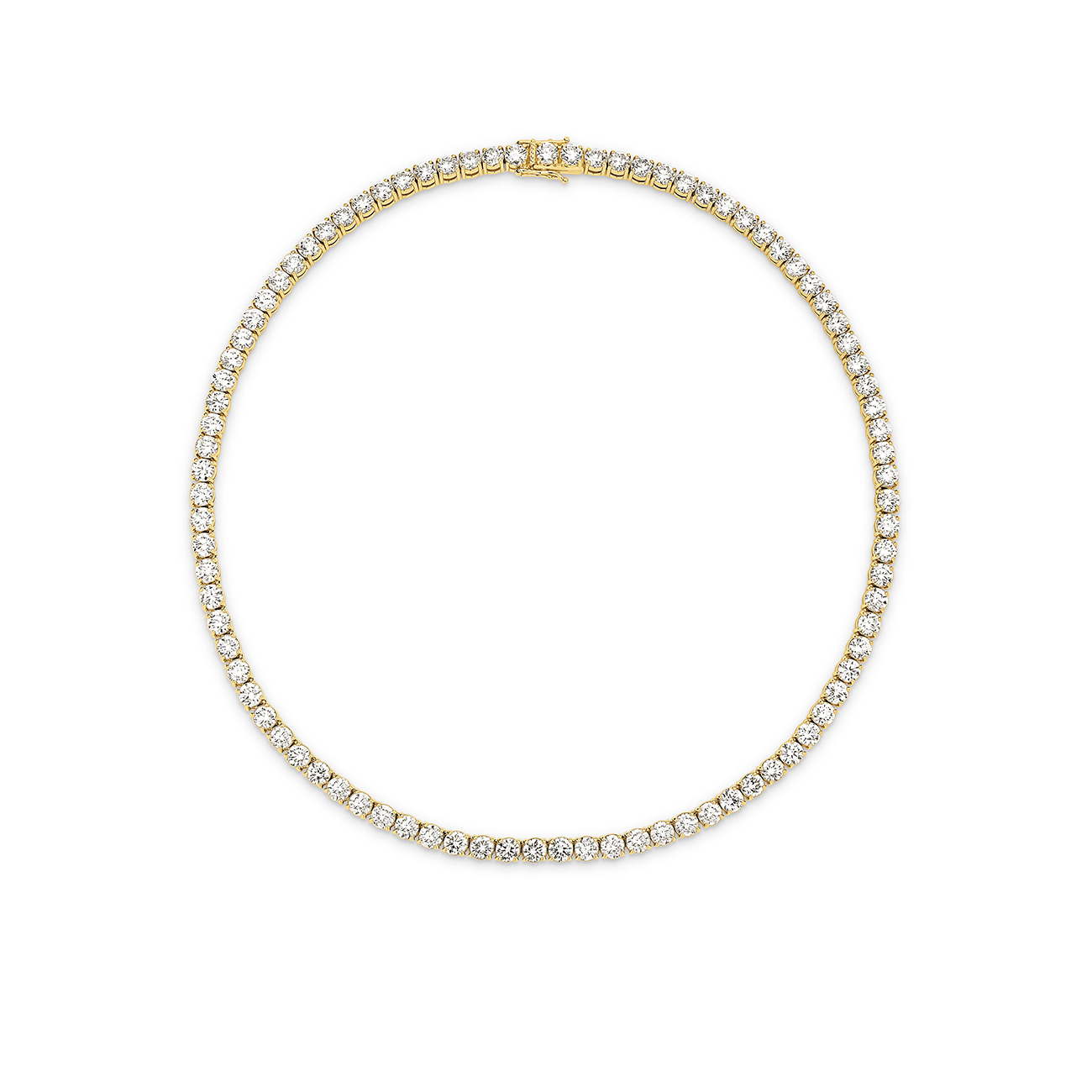 30.00ct Round Brilliant Lab Diamond Tennis Necklace In 18K Yellow Gold